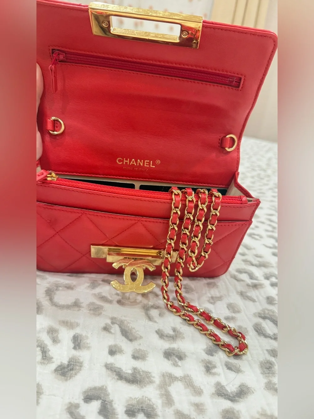Chanel Red Quilted Leather lambskin WOC with Gold Hardware